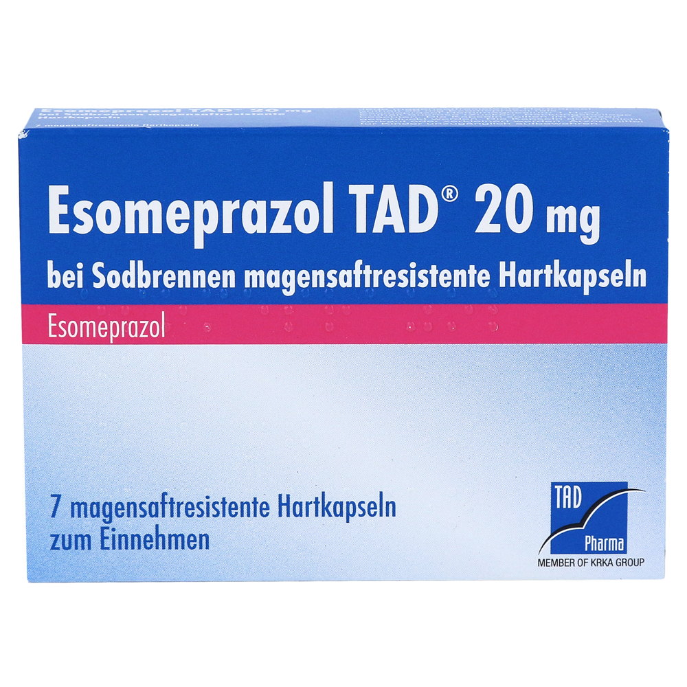 Esomeprazol TAD 20mg bei Sodbrennen 7 St Magensaftresistente Hartkapseln