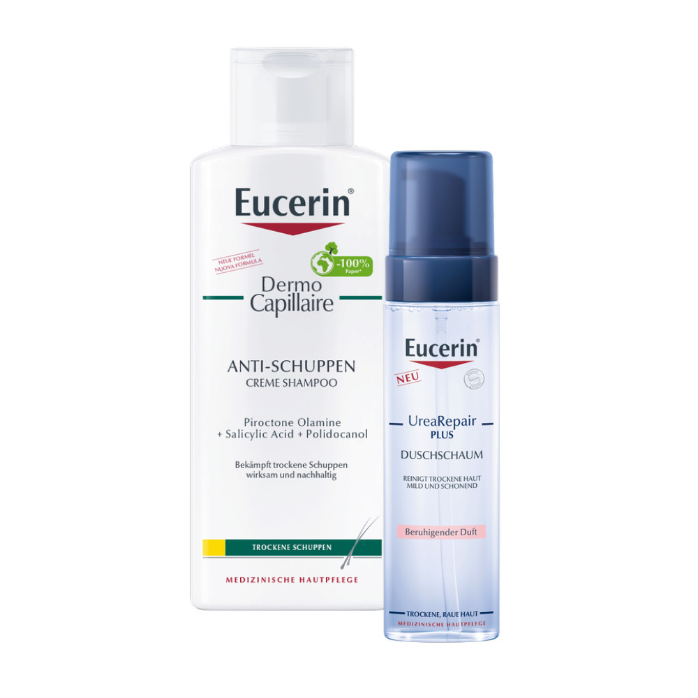 Eucerin DermoCapillaire Anti-Schuppen Shampoo und Eucerin UreaReapair PLUS Duschschaum Pflege Set 1 Sparset