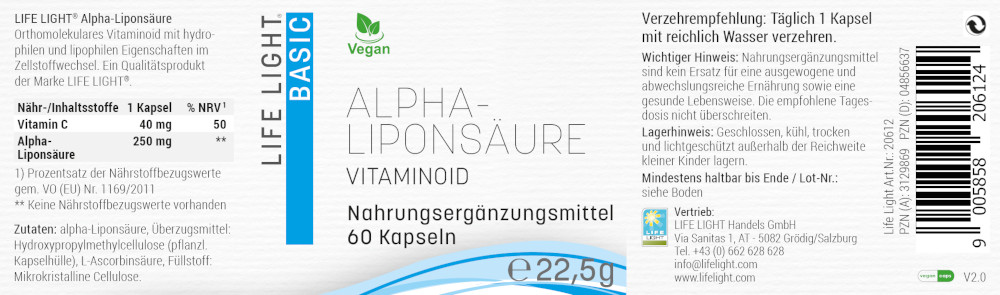 ALPHA LIPONSÄURE 250 mg Kapseln 60 St Kapseln