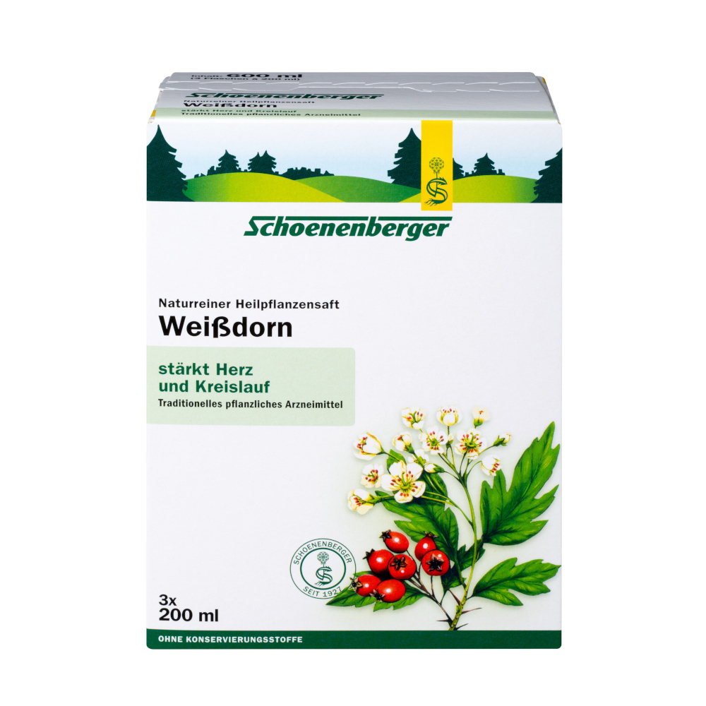 Schoenenberger Weißdorn Naturreiner Heilpflanzensaft  3X200 ml Flüssigkeit