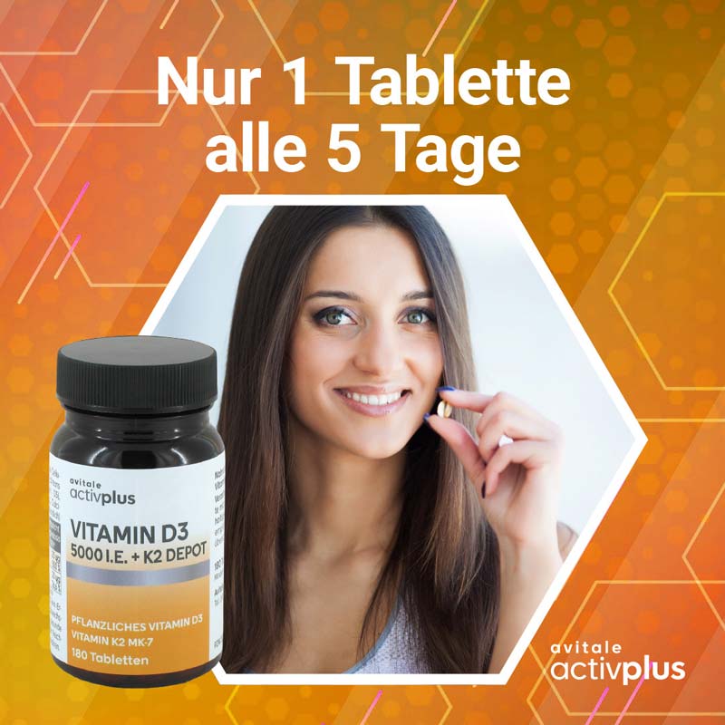 avitale activplus VITAMIN D3 5000 I.E. + K2 DEPOT  180 St Tabletten