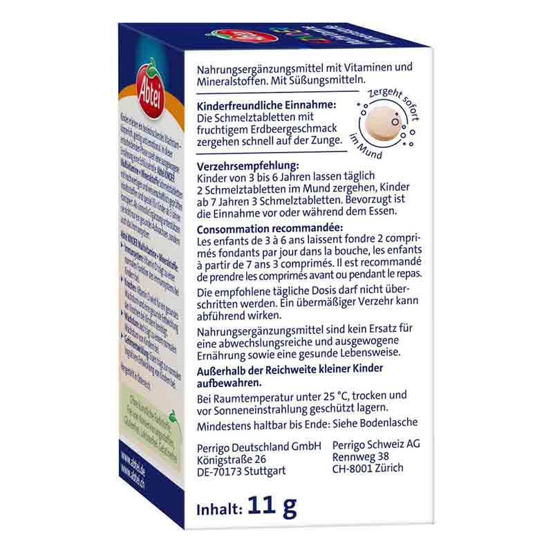 Abtei Kinder Multivitamine + Mineralstoffe Erdbeer-Geschmack Schmelztabletten 75 St Schmelztabletten