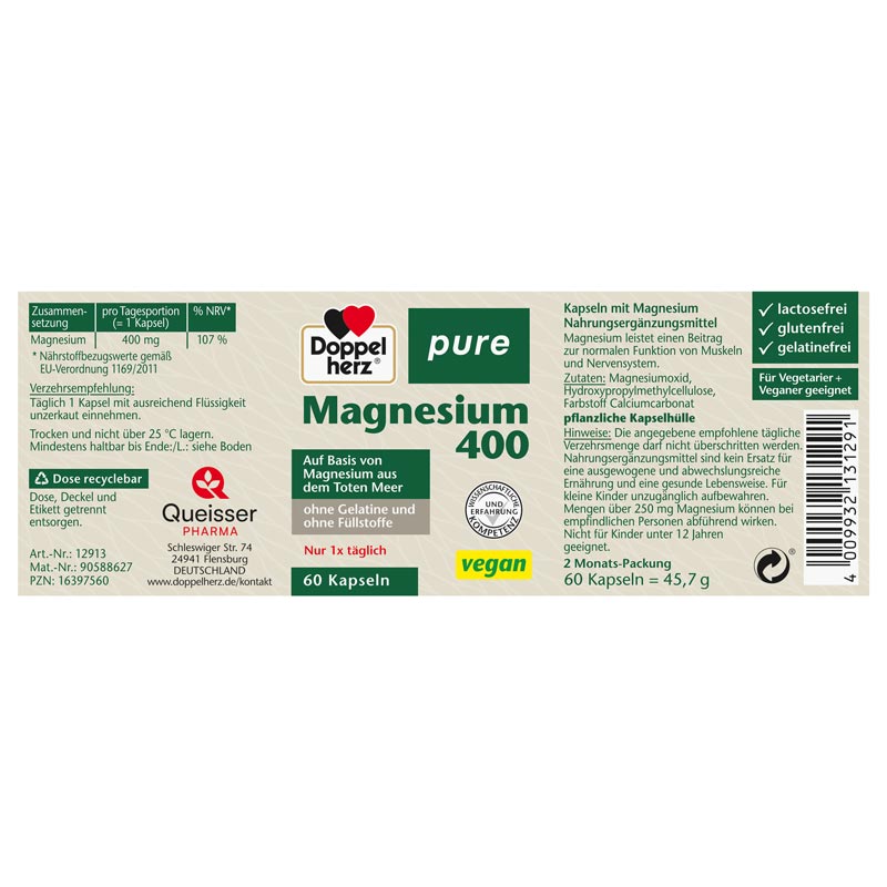 Doppelherz pure Magnesium 400  60 St Kapseln