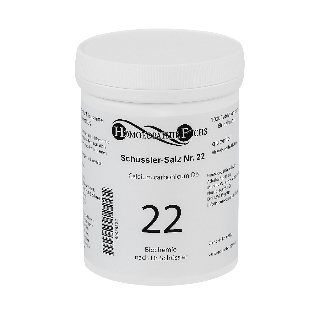 HOMOEOPATHIEFUCHS Schüssler-Salz Nummer 22 Calcium carbonicum D6 Biochemie 1000 St Tabletten