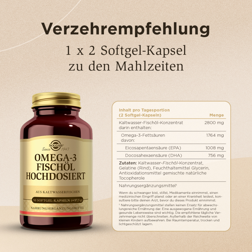 SOLGAR OMEGA-3 FISCHÖL HOCHDOSIERT  50 St Kapseln