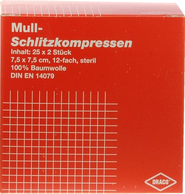 SCHLITZKOMPRESSEN Mull 7,5x7,5 cm steril 12fach 25X2 St Kompressen