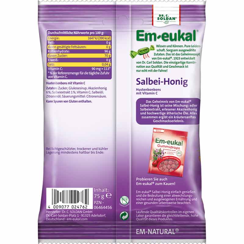 Em-eukal Salbei Honig zuckerhaltig 75 g Bonbons
