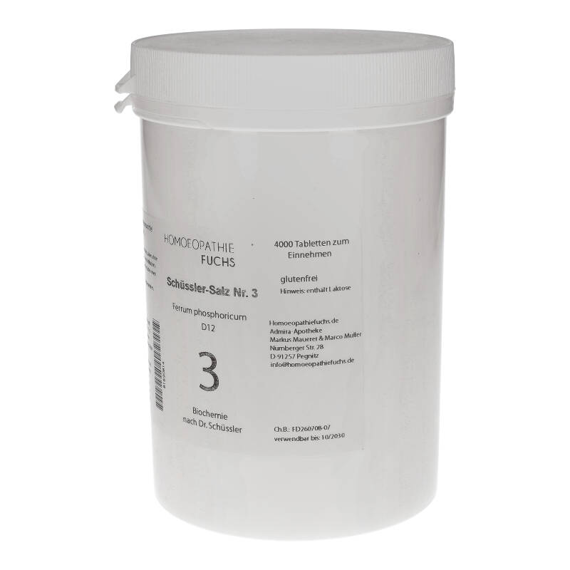 HOMOEOPATHIEFUCHS Schüssler-Salz Nummer 3 Ferrum phosphoricum D12 Biochemie 4000 St Tabletten