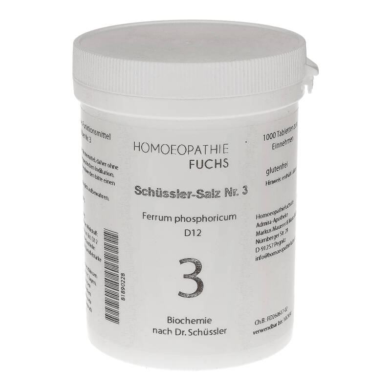 HOMOEOPATHIEFUCHS Schüssler-Salz Nr. 3 Ferrum phosphoricum D12 1000 St Tabletten
