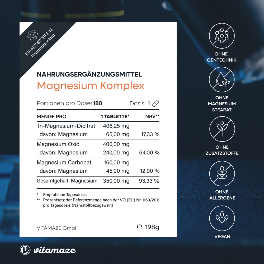 vitamaze MAGNESIUM 350 mg Komplex 180 St Tabletten