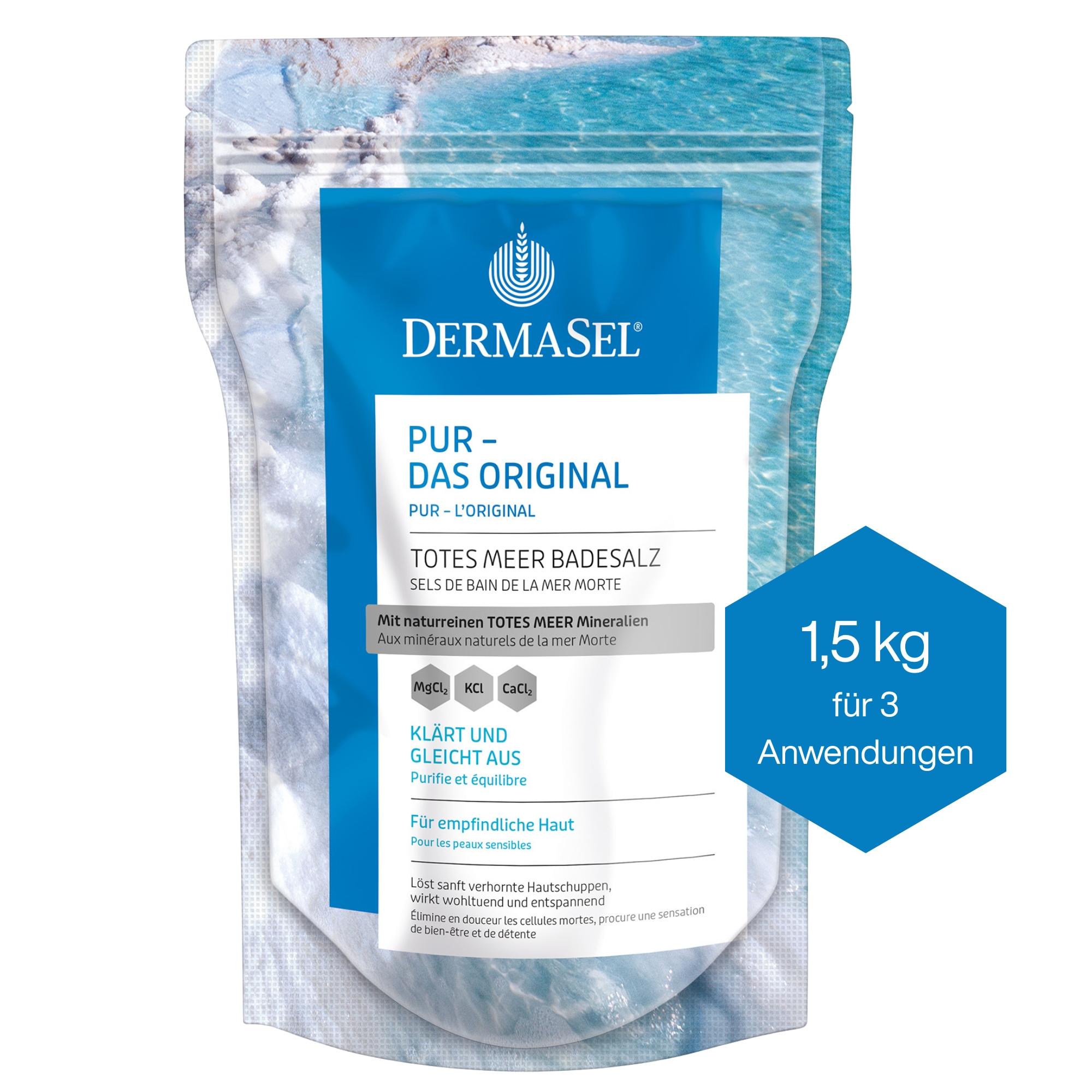 DERMASEL PUR - DAS ORIGINAL TOTES MEER BADESALZ 1500 g Salz