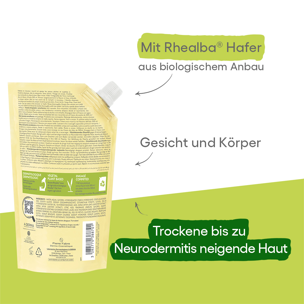 A-DERMA EXOMEGA CONTROL Duschöl Nachfüllpack 500 ml Duschgel