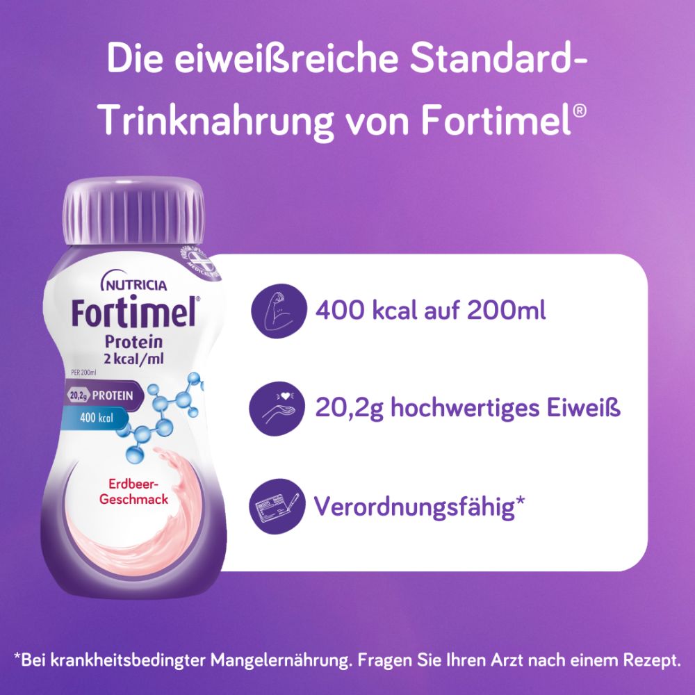 Fortimel Protein 2 kcal Erdbeere 4X200 ml Flüssigkeit