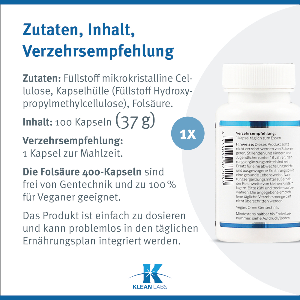 KLEAN LABS Folsäure 400 100 St Kapseln