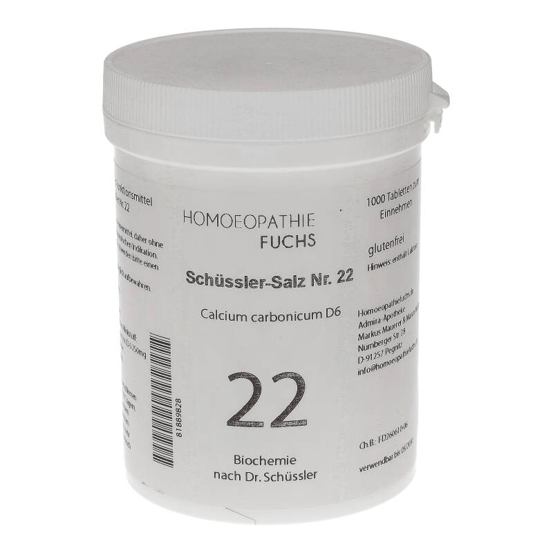 HOMOEOPATHIEFUCHS Schüssler-Salz Nummer 22 Calcium carbonicum D6 Biochemie 1000 St Tabletten