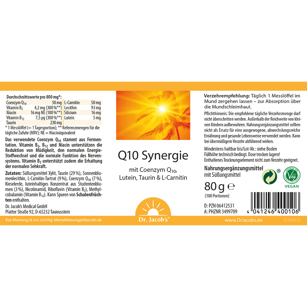 Dr. Jacob's Coenzym Q10 Synergie Lutein Taurin L-Carnitin B2