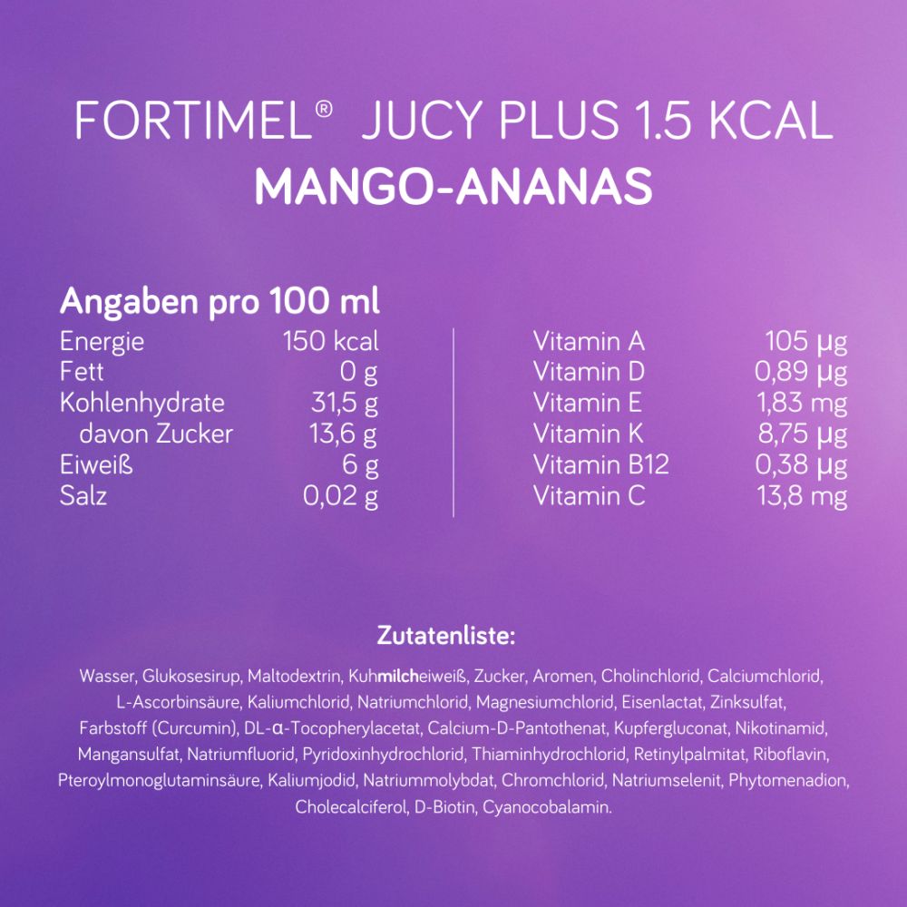 Fortimel Jucy Plus Mango-Ananas-Geschmack 4X200 ml Flüssigkeit