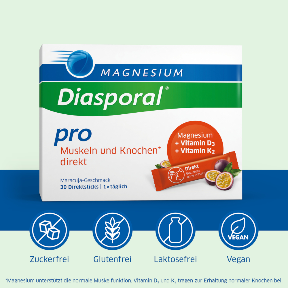 MAGNESIUM Diasporal Pro Muskeln + Knochen direkt 30 St Granulat