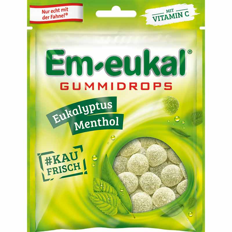 Em-eukal Gummidrops EUKALYPTUS-MENTHOL zuckerhaltig 90 g Bonbons