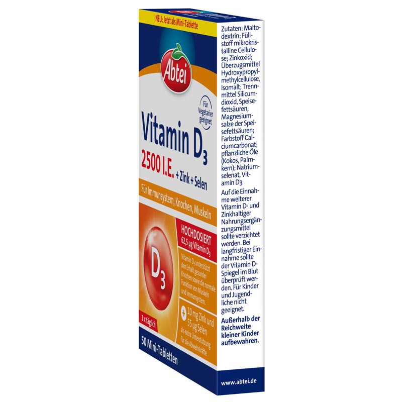 Abtei Vitamin D3 2500 I.E. + Zink + Selen 50 St Tabletten