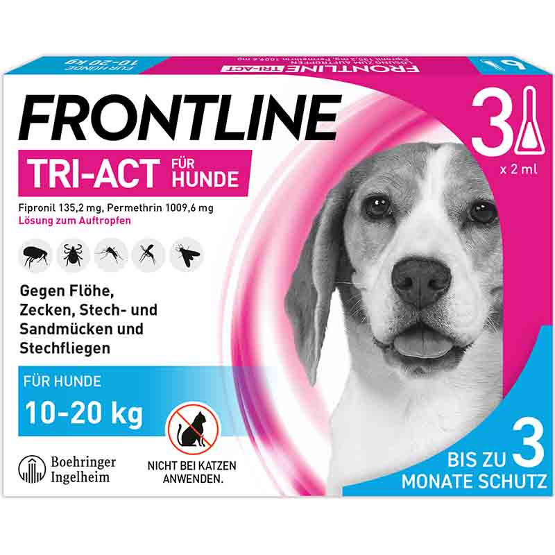 FRONTLINE TRI-ACT gegen Zecken, Flöhe und fliegende Insekten für Hunde M (10-20 kg)  3 St Lösung