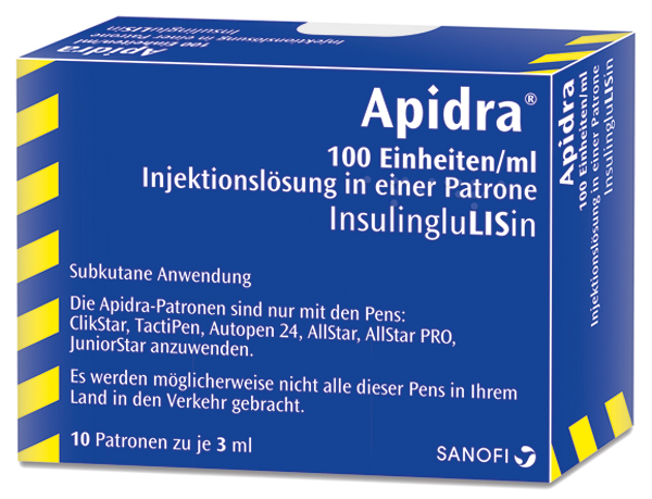 Apidra 100 Einheiten/ml Patrone 10X3 ml Zylinderampullen