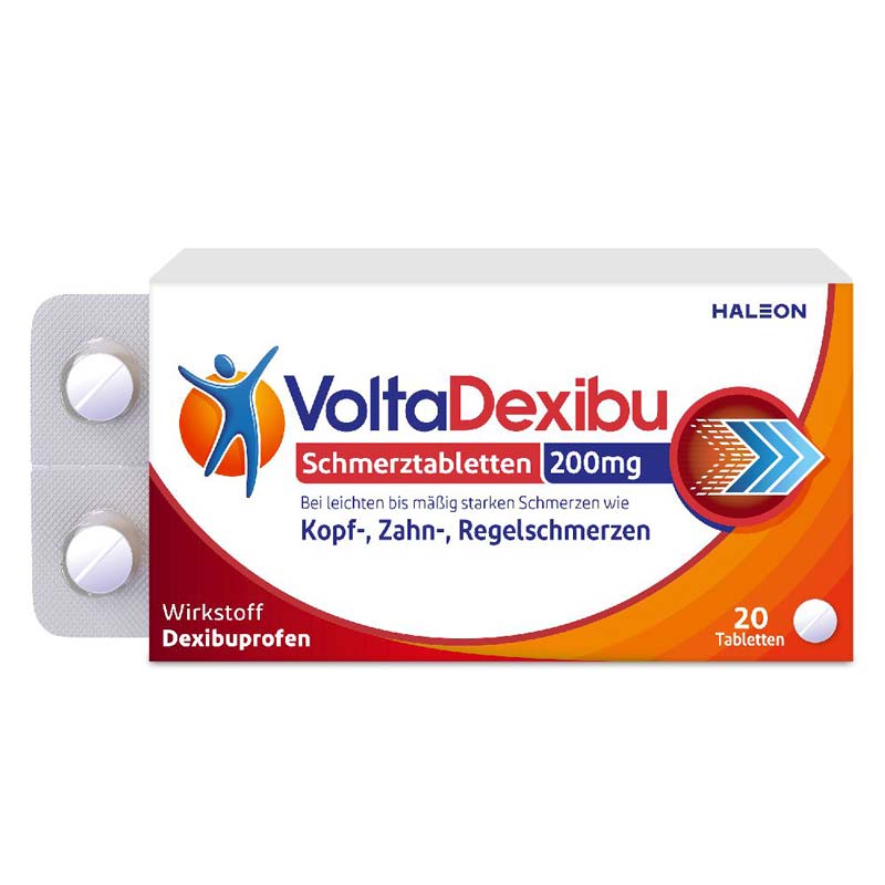 VoltaDexibu Schmerztabletten, Dexibuprofen 200 mg, Schnelle & Effektive Schmerzlinderung bei Kopfschmerzen, Zahnschmerzen, Regelschmerzen 20 St Filmtabletten