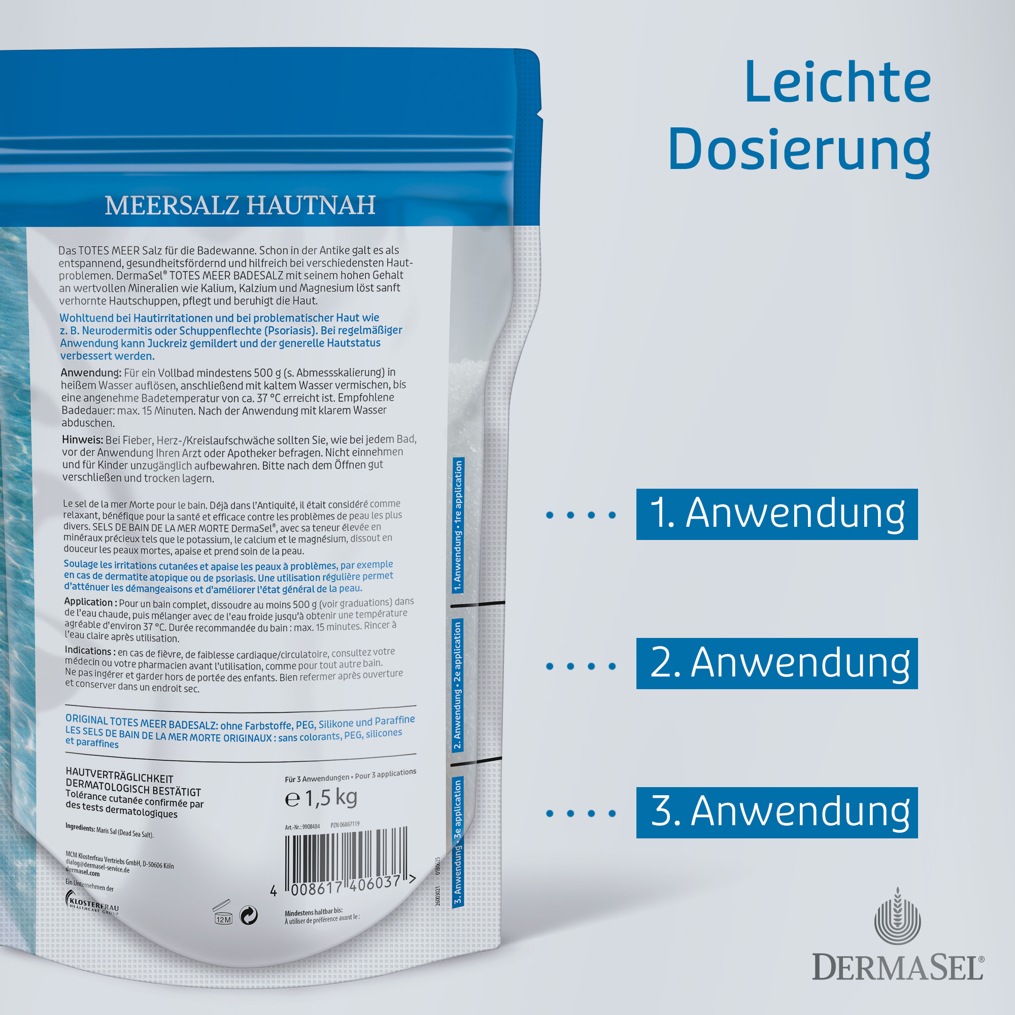 DERMASEL PUR - DAS ORIGINAL TOTES MEER BADESALZ 1500 g Salz