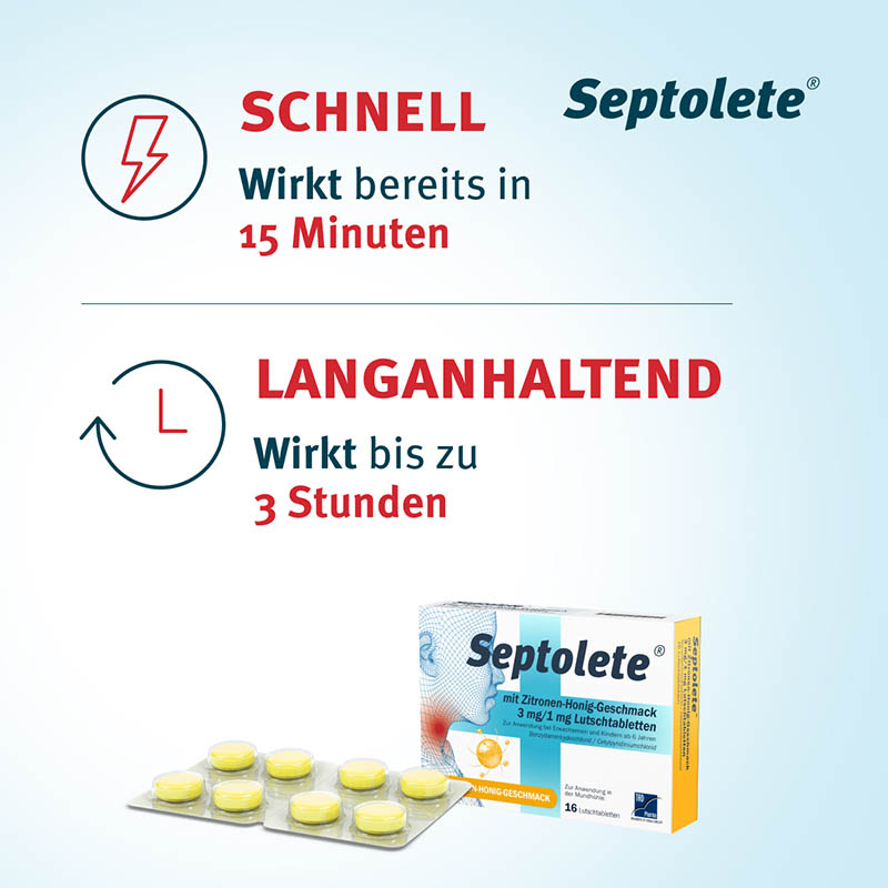 Septolete mit Zitronen-Honig-Geschmack 3 mg/1 mg 16 St Lutschtabletten