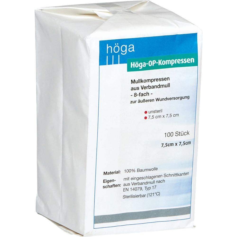 HÖGA OP Kompressen 7,5x7,5 cm unsteril 8fach 100 St Kompressen