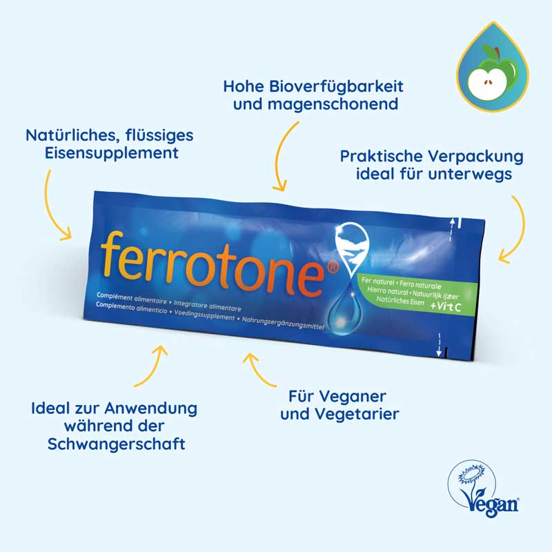 ferrotone - Nat&uuml;rliches Eisen mit Vitamin C, Apfelgeschmack 28X25 ml Beutel