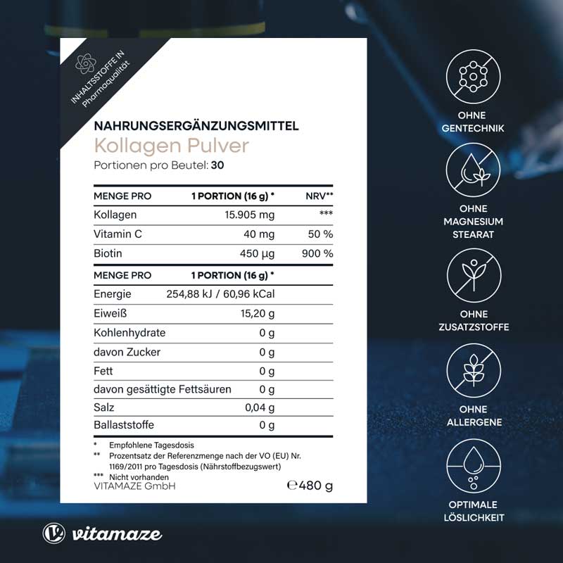 vitamaze KOLLAGEN PULVER + Biotin + Vitamin C 480 g Pulver