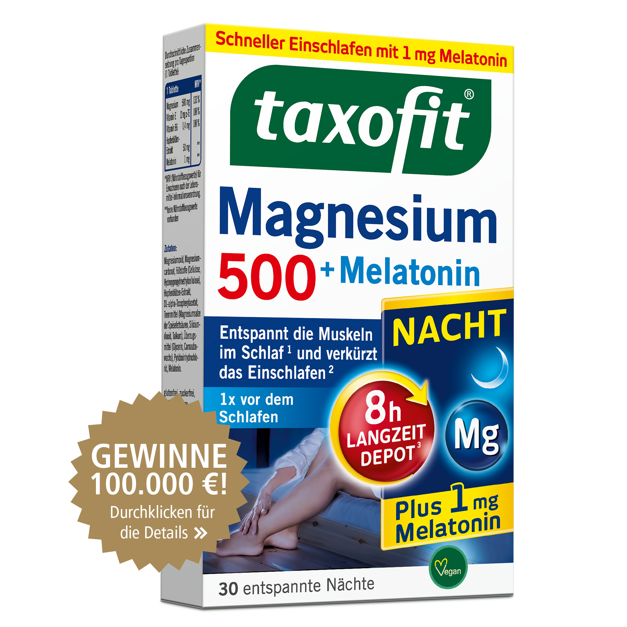 taxofit Magnesium 500 NACHT + MELATONIN 30 St Tabletten