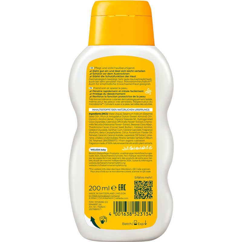 WELEDA baby PFLEGELOTION LAIT CORPS HYDRATANT BIO-CALENDULA 200 ml Milch