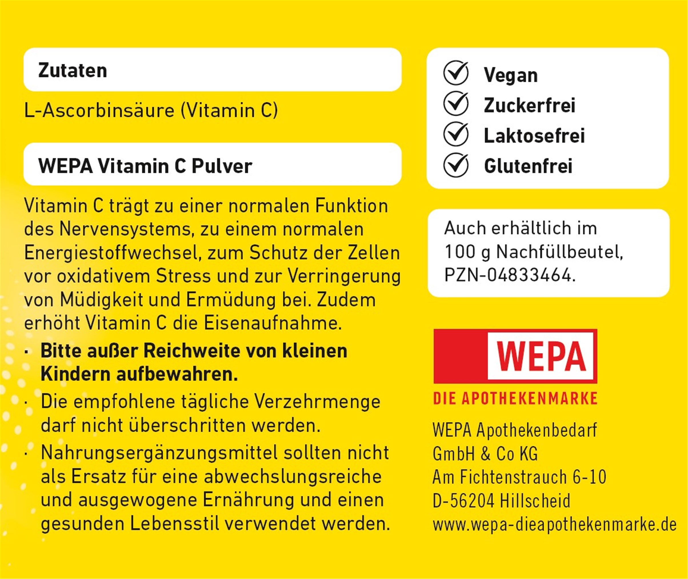 WEPA VITAMIN C PULVER 100 g Pulver