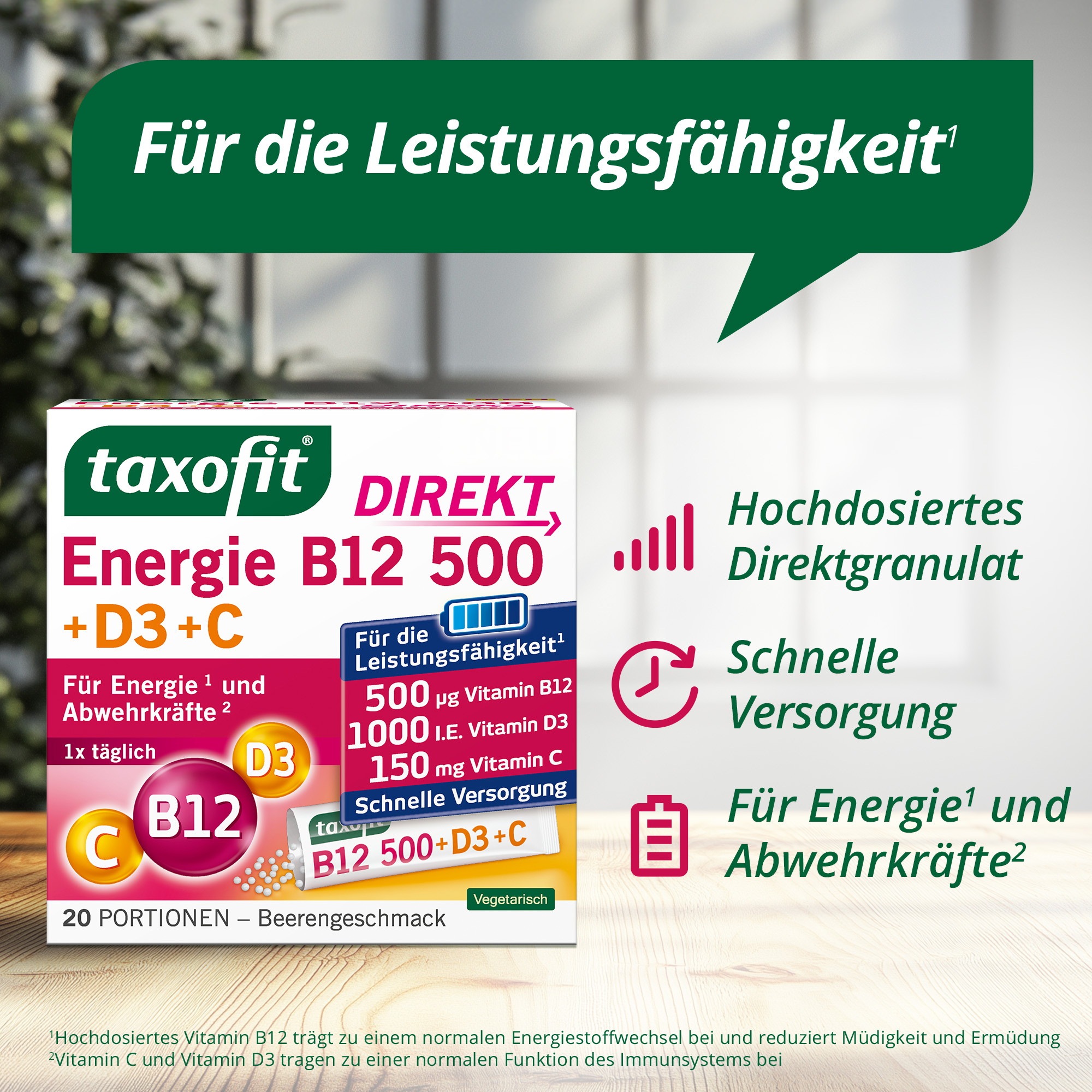 taxofit DIREKT Energie B12 500 + D3 + C 20 St Granulat