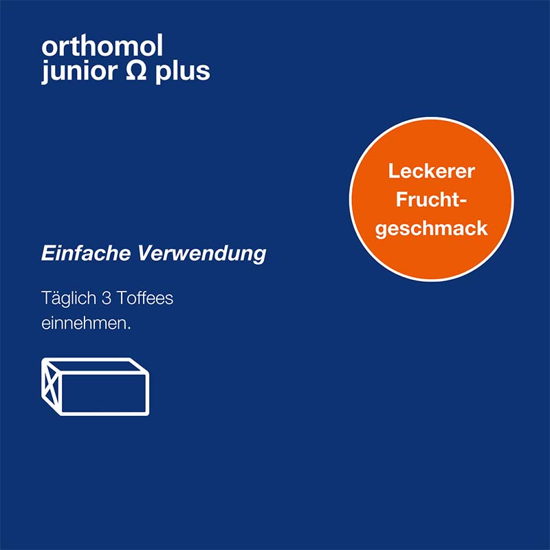 orthomol junior Omega plus - mit Eisen, Omega-3-Fettsäuren und Vitamin B12 - 90 Toffees