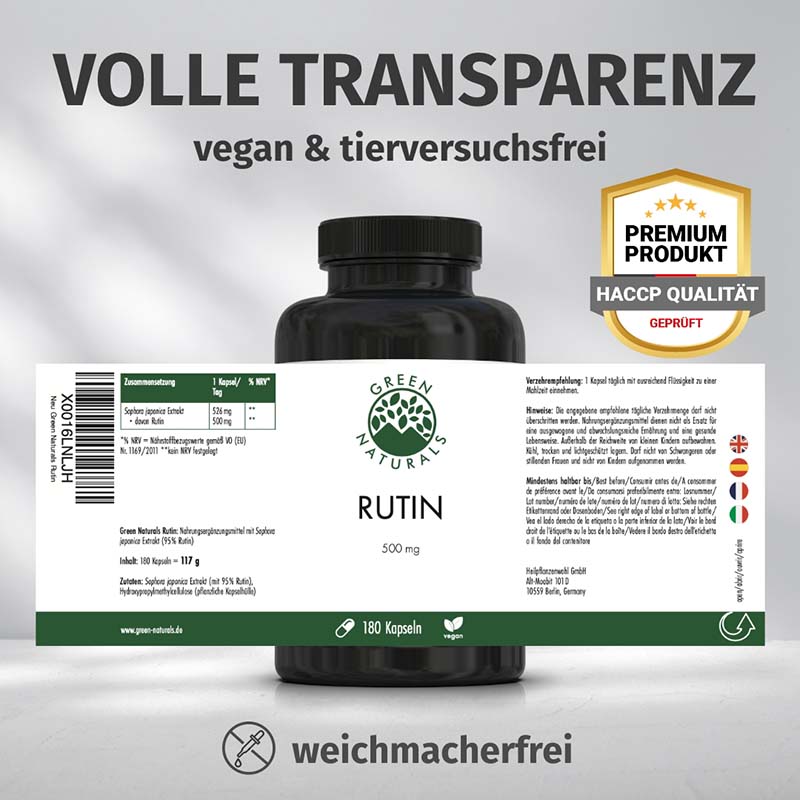 GREEN NATURALS RUTIN 500 mg 180 St Kapseln