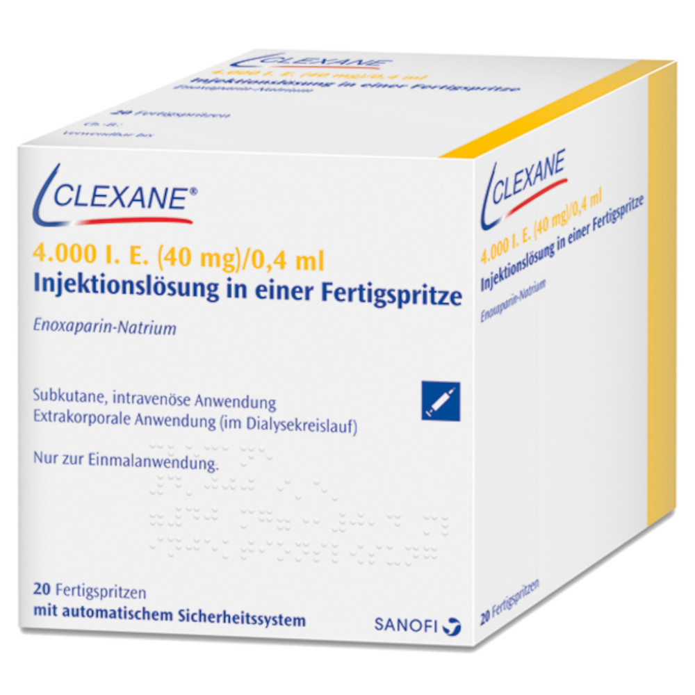 Clexane 4000 I.E. (40mg)/0,4ml Injektionslsg. m.Sich-Sys. 20 St Injektionslösung in einer Fertigspritze