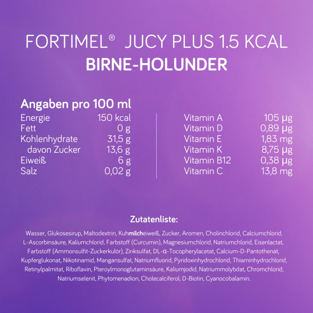 Fortimel Jucy Plus Birne-Holunder-Geschmack 32X200 ml Flüssigkeit