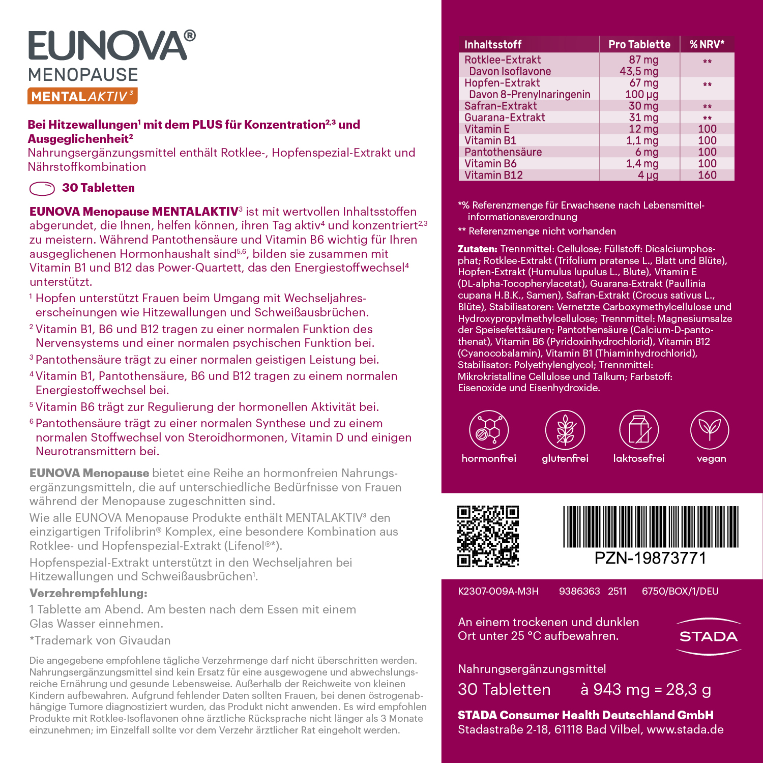 EUNOVA MENOPAUSE MENTAL AKTIV 30 St Tabletten