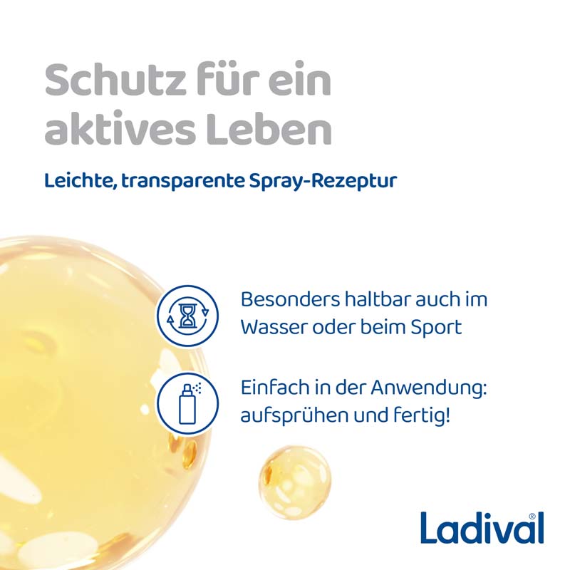Ladival Aktiv Sonnenschutz-Spray LSF 50+: Sonnencreme für den Körper, ideal für Sport und unterwegs, extra wasserfest & schweißresistent, mit 3-fach Zellschutz, 150ml  