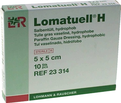 LOMATUELL H Salbentüll 5x5 cm steril 10 St Verband