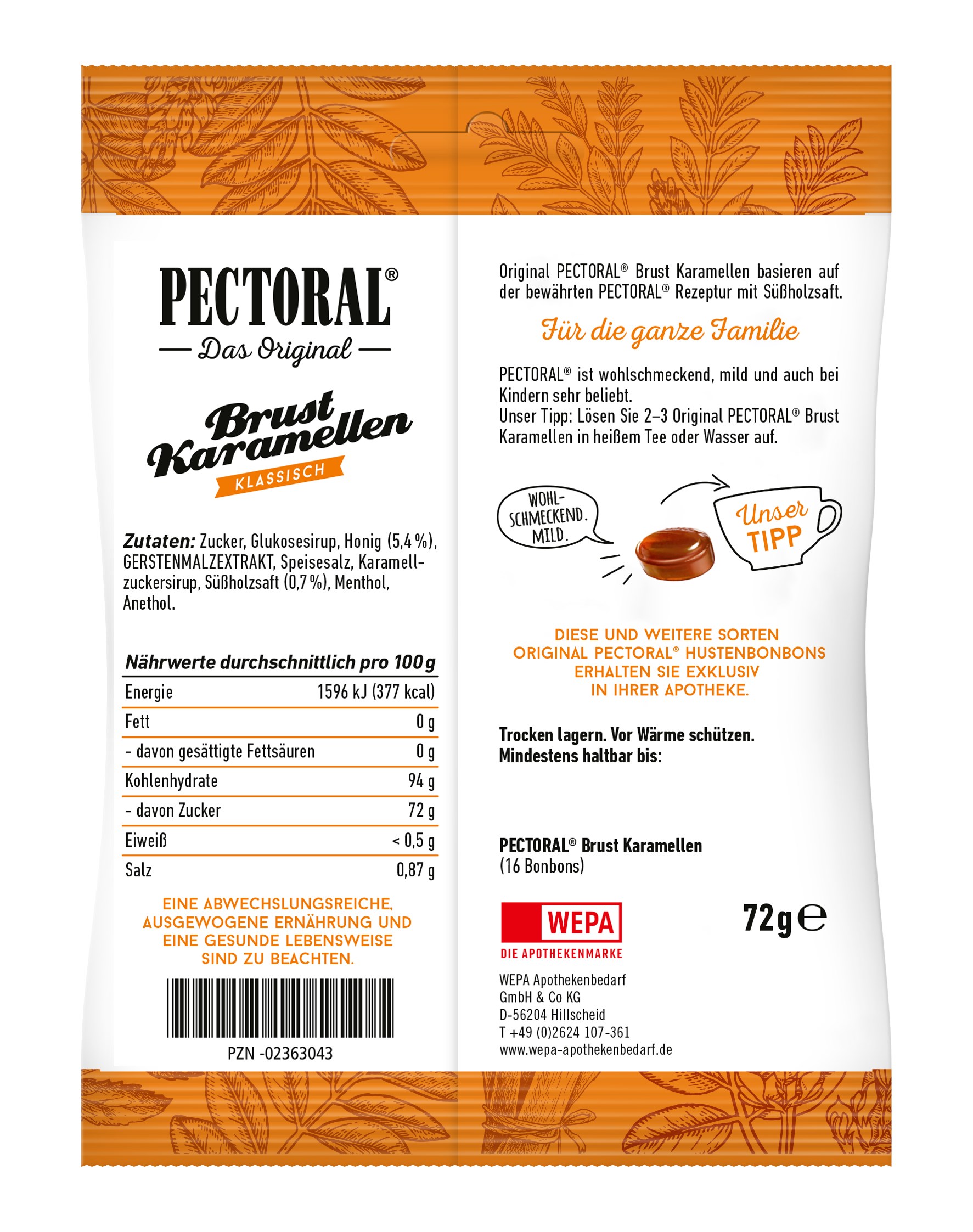 PECTORAL Brust Karamellen Beutel 75 g Bonbons