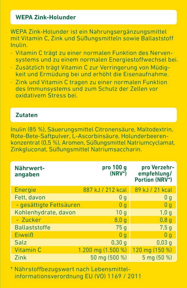 WEPA ZINK HOLUNDER 10X10 g Pulver