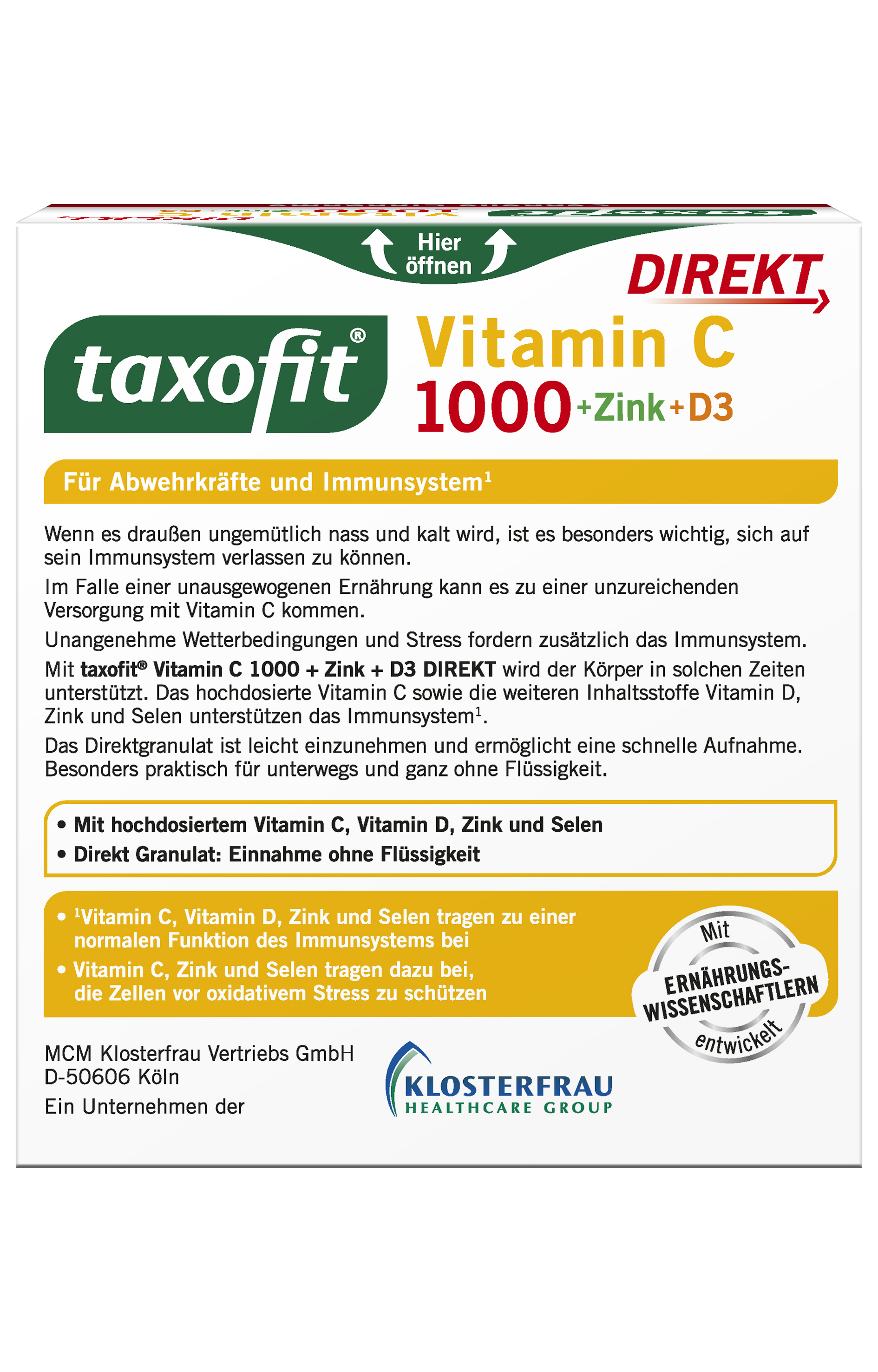 taxofit DIREKT Vitamin C 1000 + Zink + D3 20 St Granulat