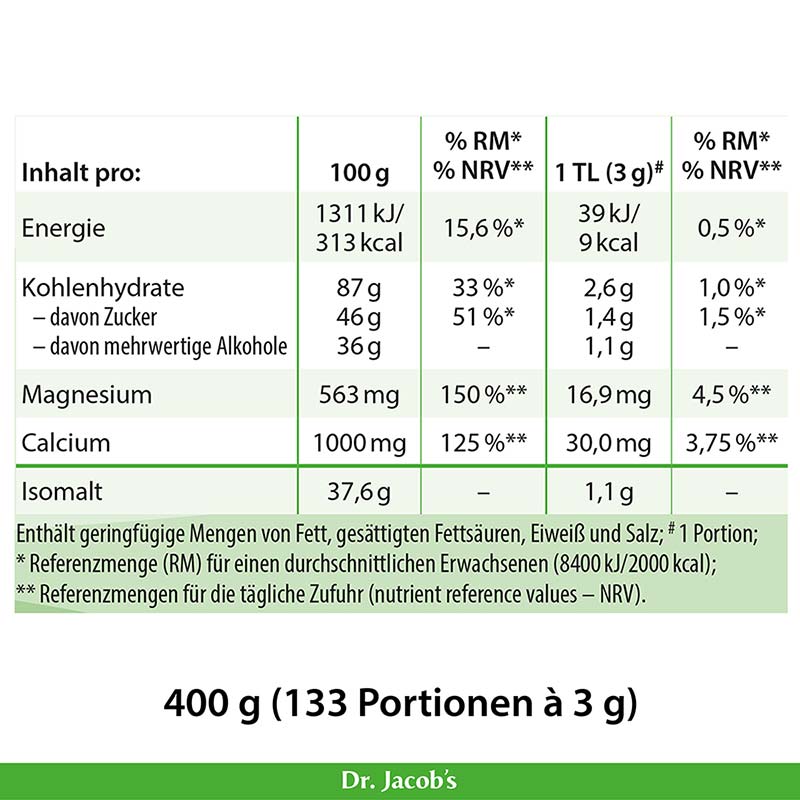 Dr. Jacob's SteviaBase Zuckerersatz Erythrit Xylit Stevia