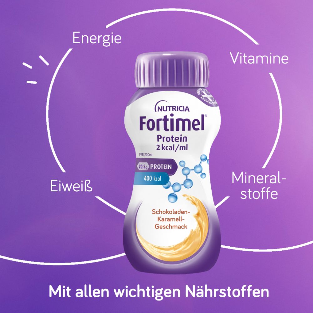 Fortimel Protein 2 kcal/ml Schokoladen-Karamell-Geschmack 32X200 ml Flüssigkeit