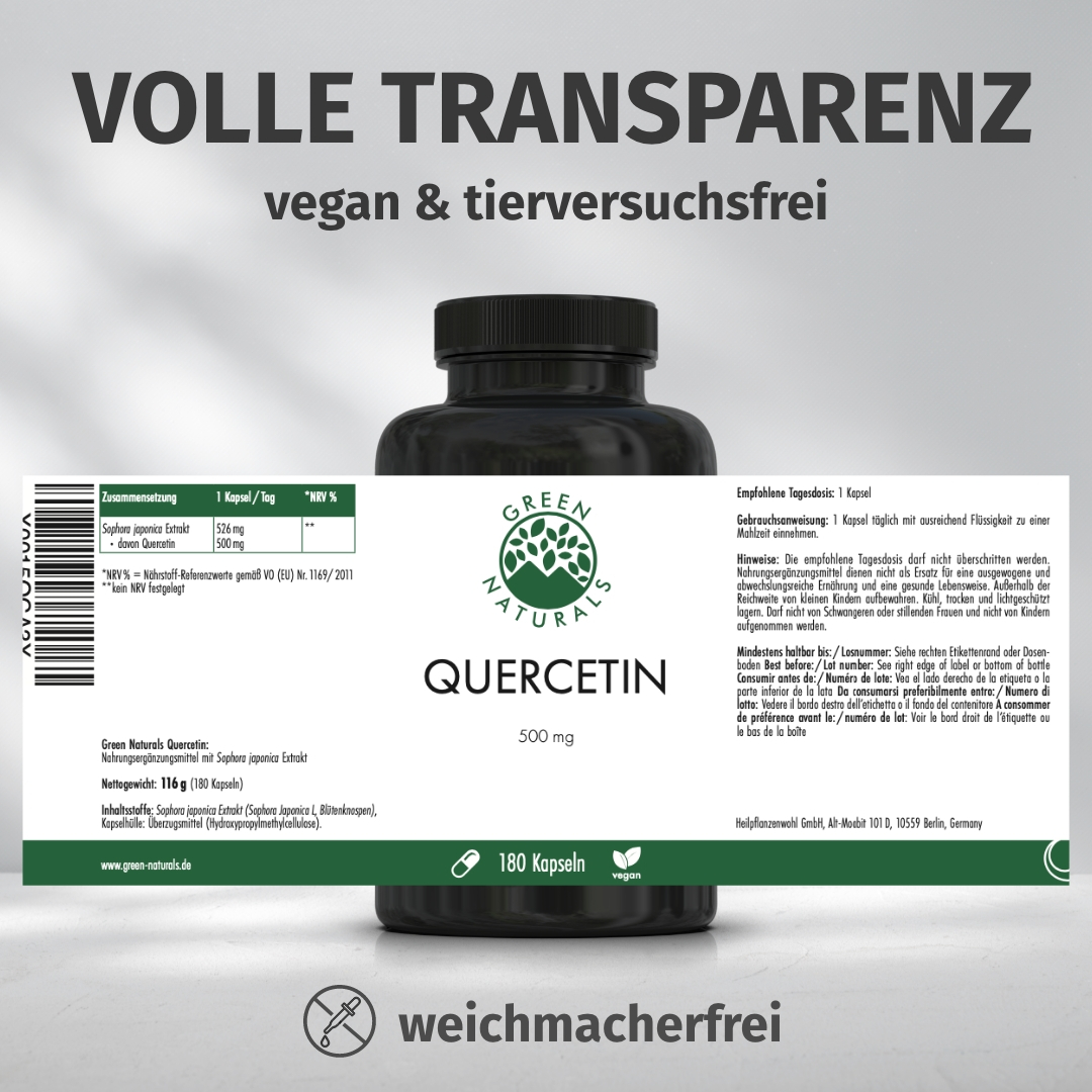 GREEN NATURALS Quercetin 500 mg hochdosiert vegan 180 St Kapseln
