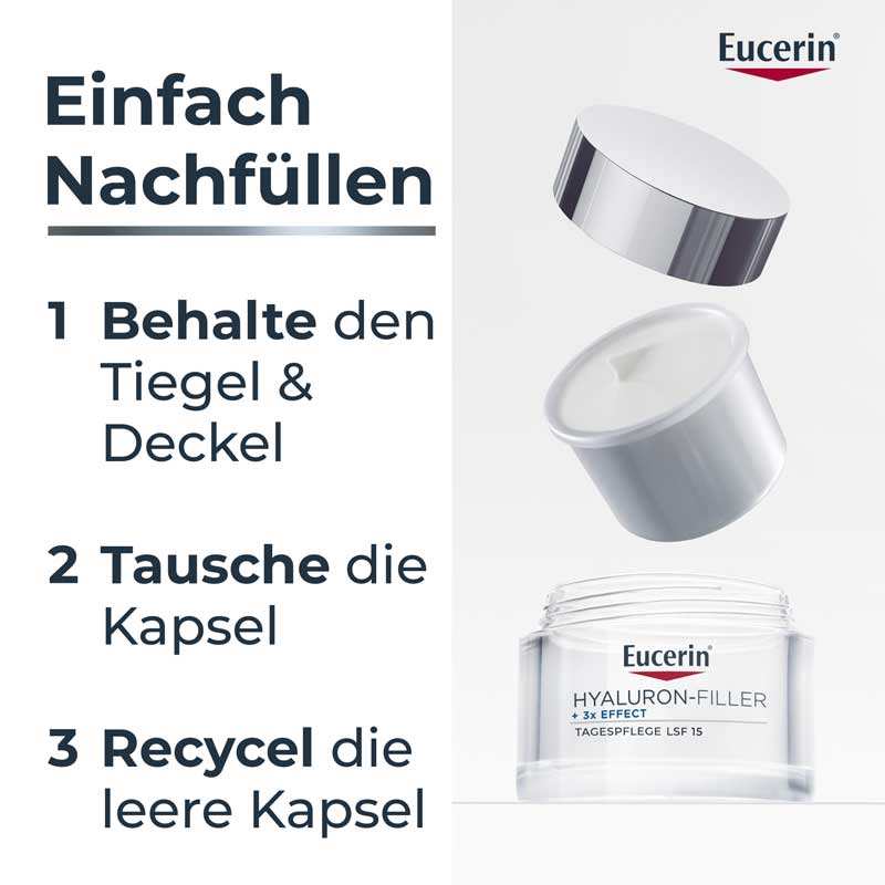 Eucerin HYALURON FILLER + 3x Effect Tag LSF 15 trockene Haut Nachfüllkapsel 50 ml Creme